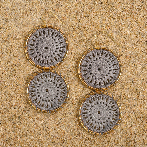 Pennington Crochet Circle Dangle Earrings Earrings New Heritage Arts Double Grey