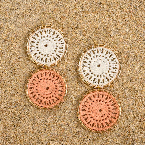 Pennington Crochet Circle Dangle Earrings Earrings New Heritage Arts Cream/Peach