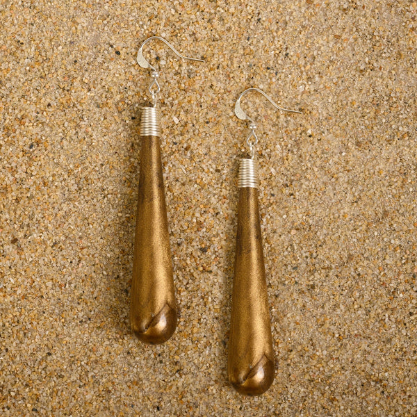Hamilton Elongated Teardrop Dangle Earrings Earrings New Heritage Arts Bronze 