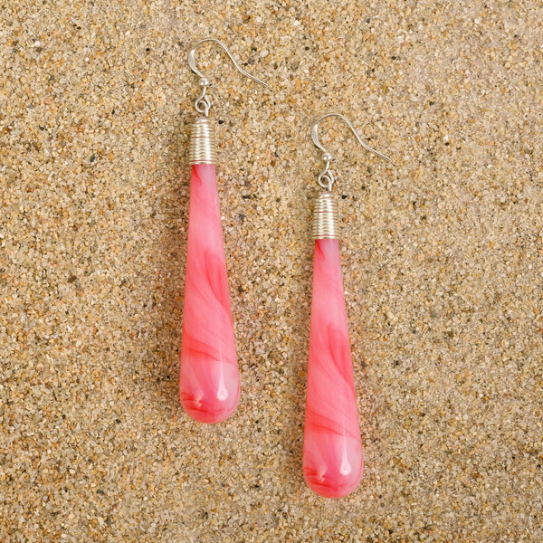 Hamilton Elongated Teardrop Dangle Earrings Earrings New Heritage Arts Pink 