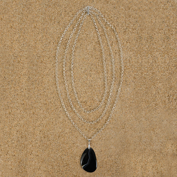 Windsor Agate Organic Tri-Strand Necklace Necklaces New Heritage Arts Black Agate 