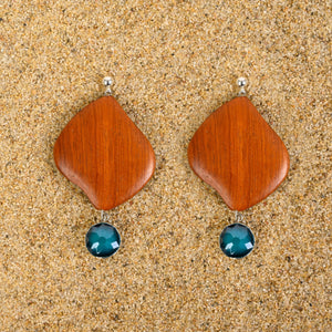 Rumson Wood & Blue Agate Dangle Earrings Earrings New Heritage Arts 