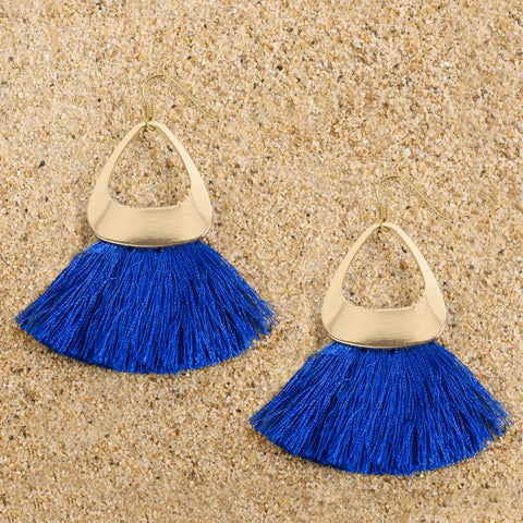 Pennington Gold Triangle Blue Tassel Dangle Earrings Earrings New Heritage Arts 
