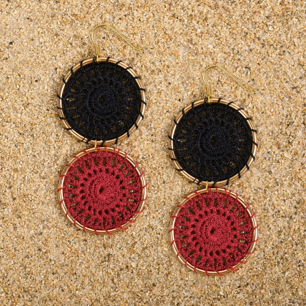 Pennington Crochet Circle Dangle Earrings Earrings New Heritage Arts Black/Maroon 