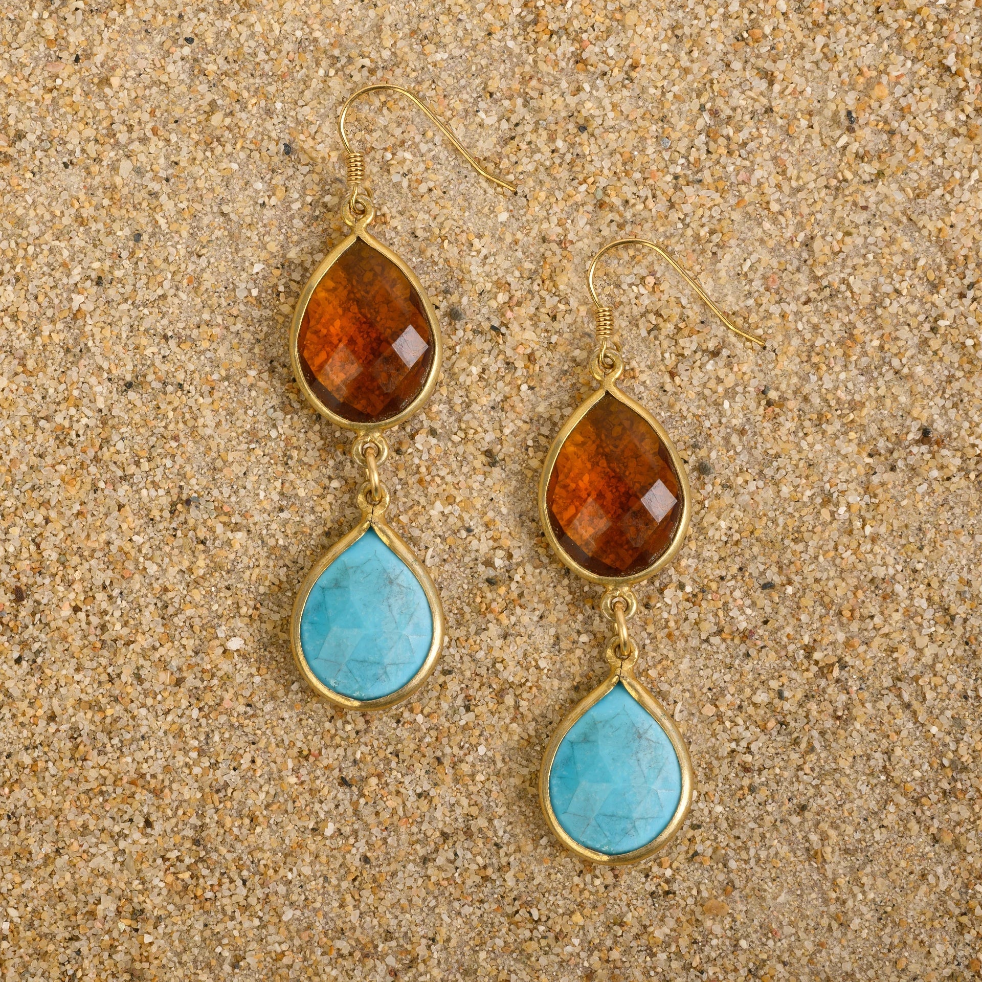 Windsor Smoky Quartz & Turquoise Teardrop Dangle Earrings Earrings New Heritage Arts 