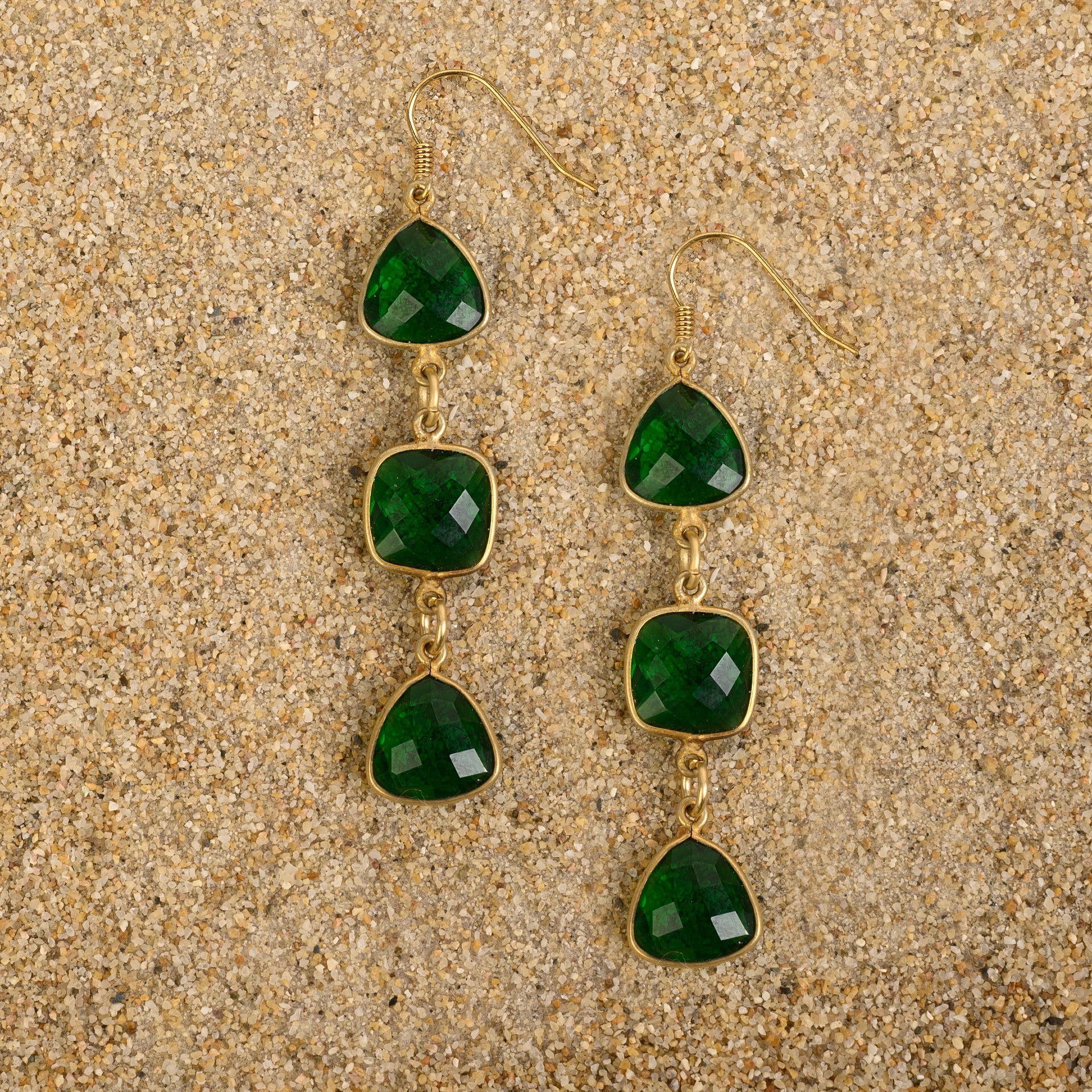 Windsor Emerald Quartz Square/Triangle Triad Dangle Earrings Earrings New Heritage Arts 