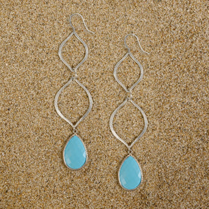 Windsor Matte Silver Double Arabesque Turquoise Teardrop Earrings Earrings New Heritage Arts 