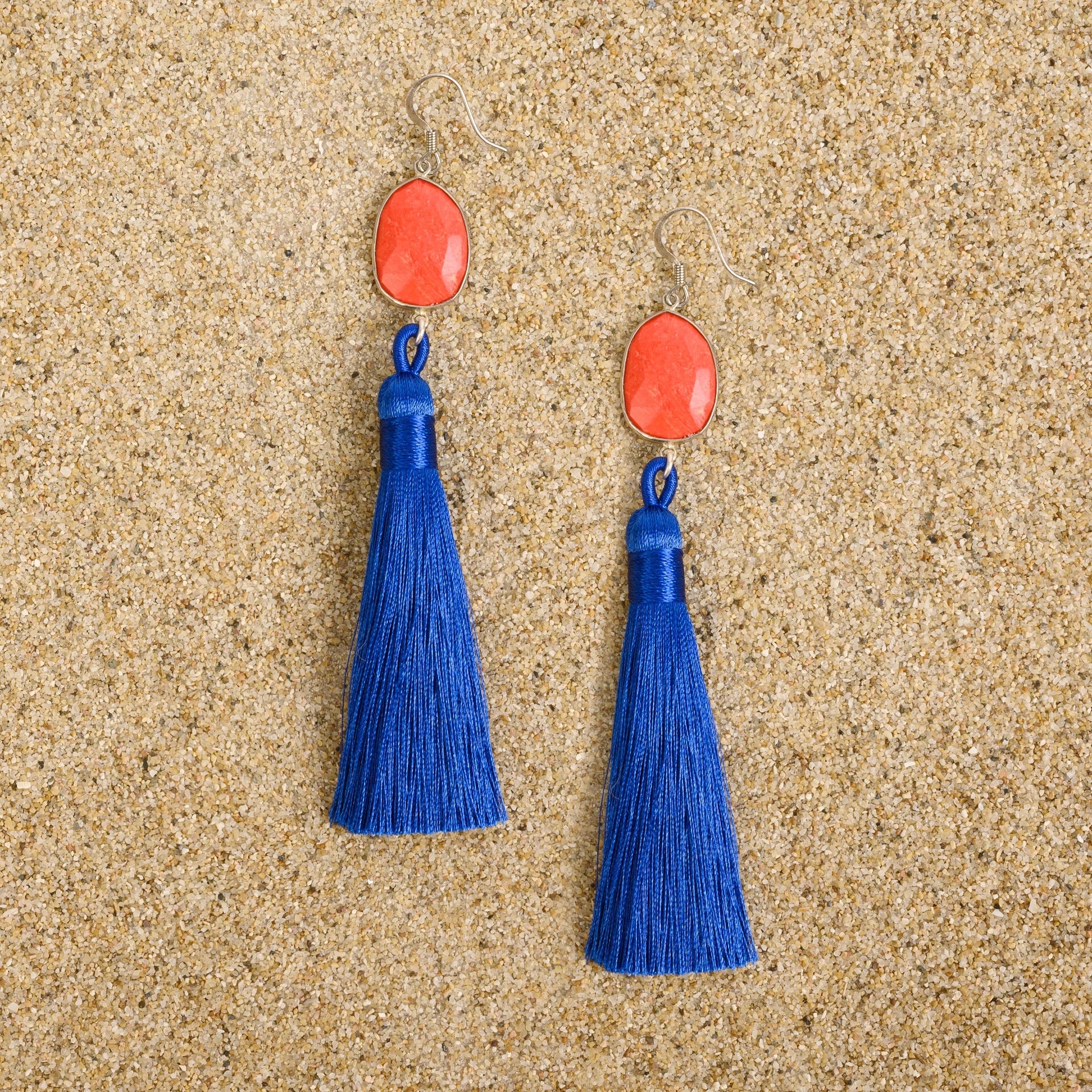 Pennington Coral Blue Tassel Dangle Earrings Necklaces New Heritage Arts 