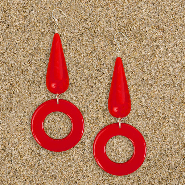 Hamilton Teardrop O Resin Dangle Earrings Earrings New Heritage Arts Double Red 