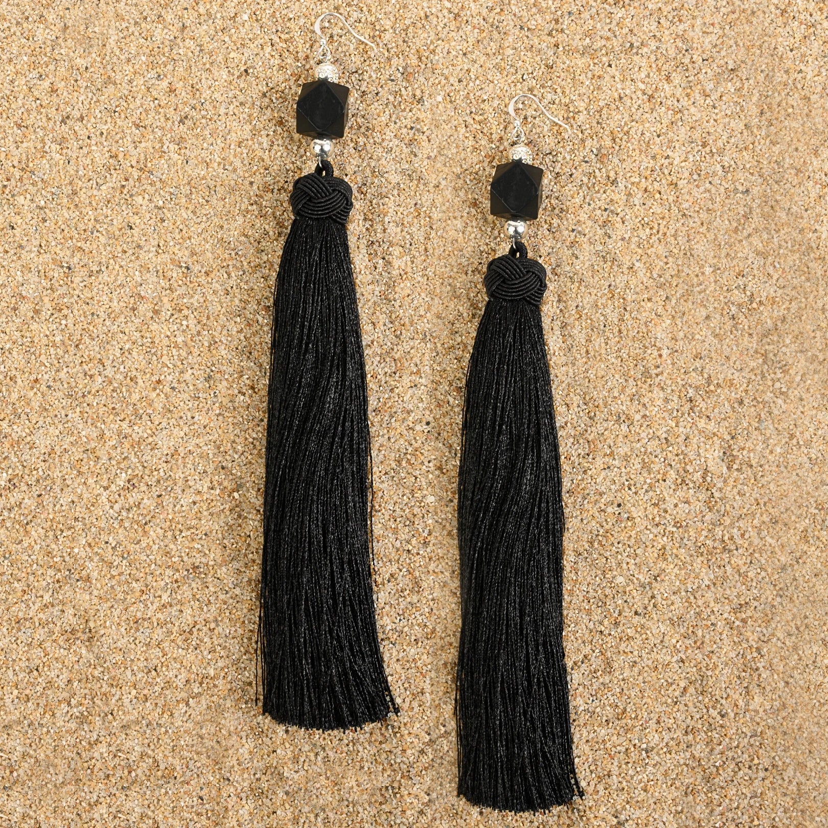 Highlands Black Long Tassel Earrings Earrings New Heritage Arts 