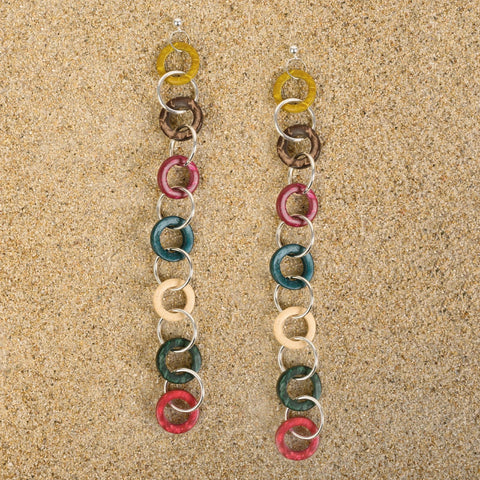 Highlands Long Rainbow Wood Chain Earrings Earrings New Heritage Arts 