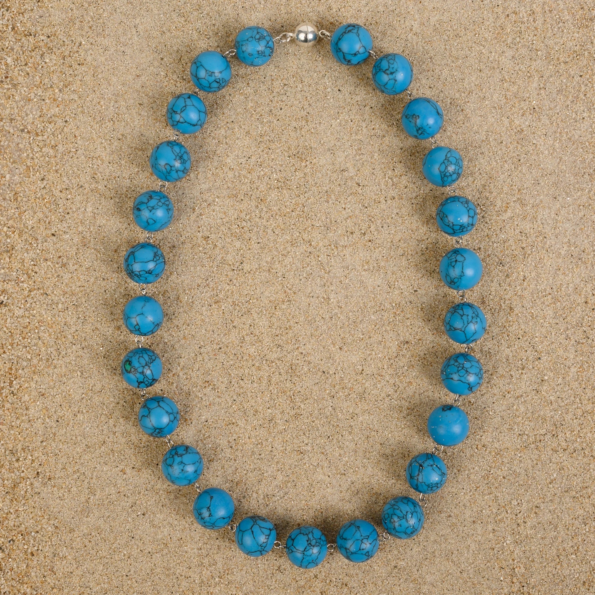 Windsor 16mm Deep Blue Turquoise Howlite Beaded Chain Necklace Necklaces New Heritage Arts 