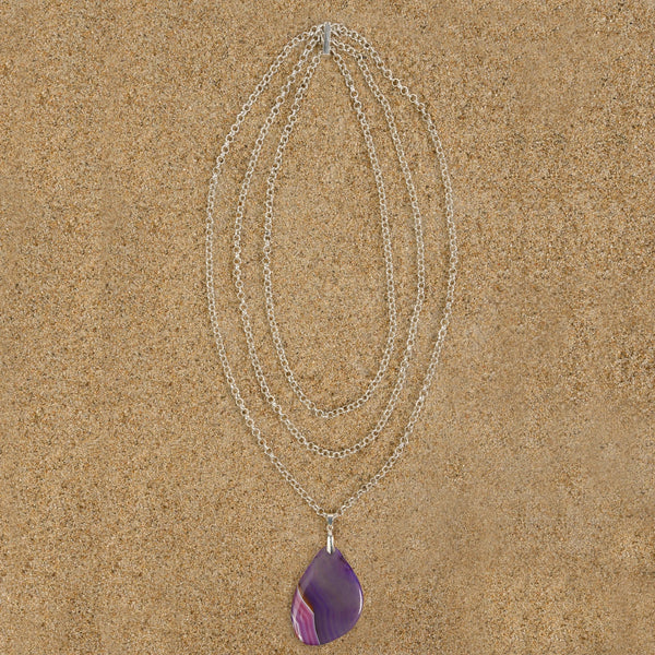 Windsor Agate Organic Tri-Strand Necklace Necklaces New Heritage Arts Purple Agate 